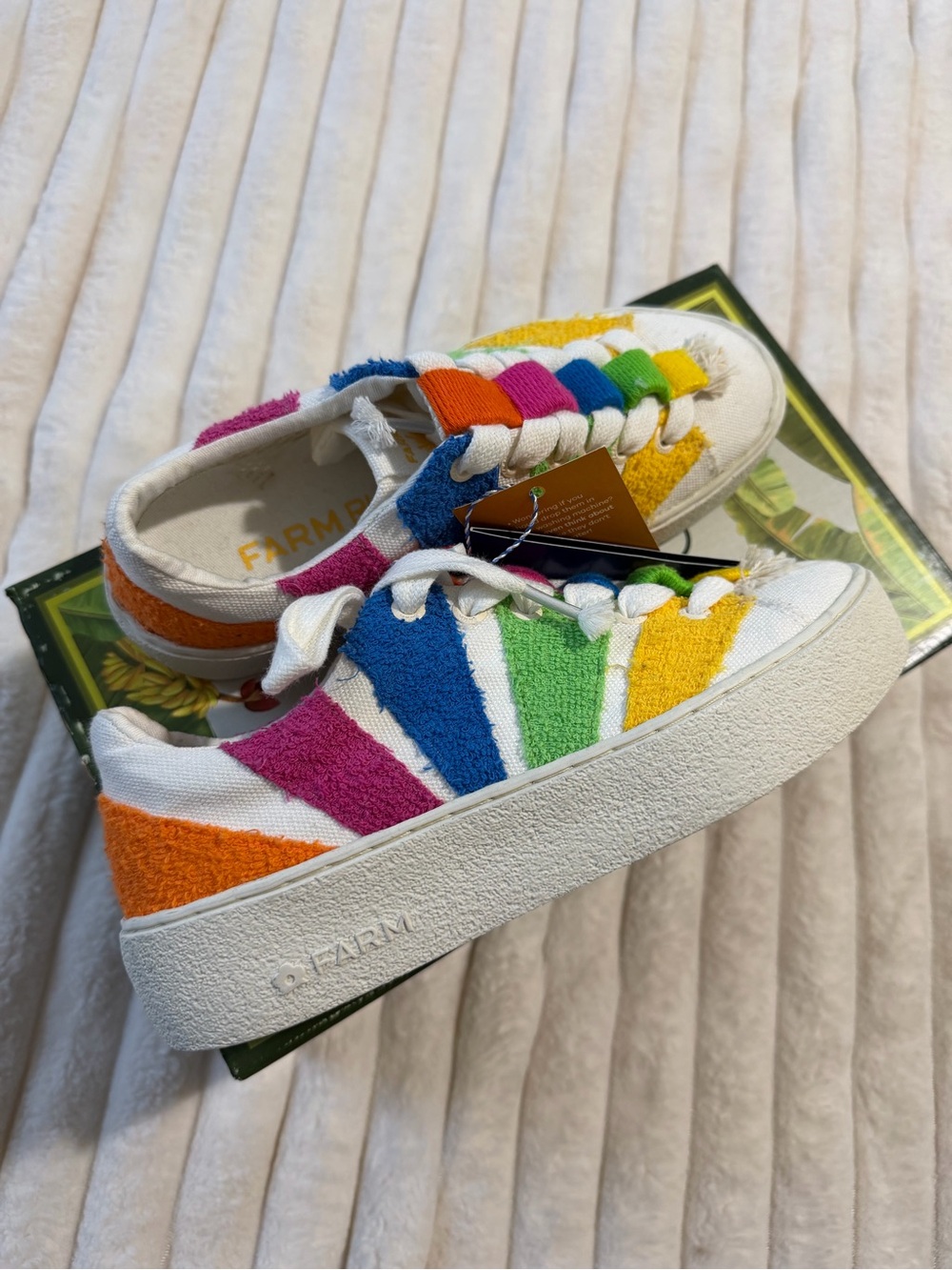 FARM Rio Rainbow Terry Sneakers in Blue, Pink, Orange, Green & Yellow - Picture 2 of 9
